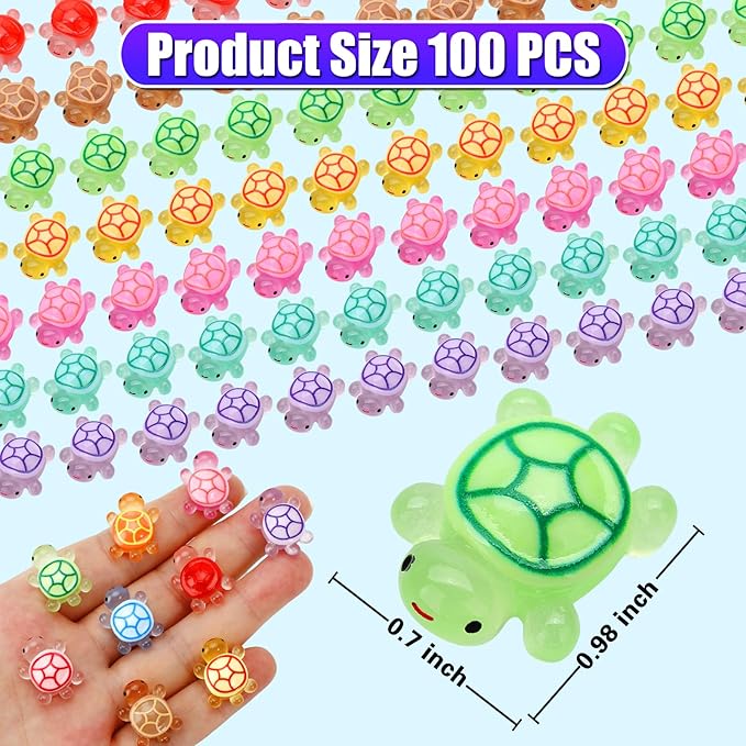 100 Pcs Luminous Mini Resin Turtles, Tiny Sea Turtle Animals to Hide Miniature Figures Glow in the Dark Small Plastic Ocean Animal for Fairy Garden Micro Landscaping Dollhouse Home Decor Party Gifts