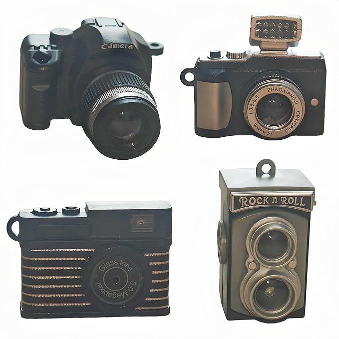 4 Pcs Miniature Camera Set, 1:4 Scale Dollhouse Accessories Mini Prop Vintage Camera