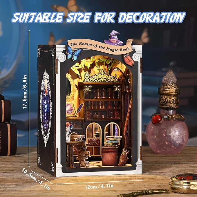 KERNOWO Book Nook Kit, DIY 3D Wooden Puzzles for Adults, Teens and Beginners, Miniature Tiny House Kit for Bookshelf Decor, Bookish Gift for Family, Friends, Book Lovers (Magic Book)