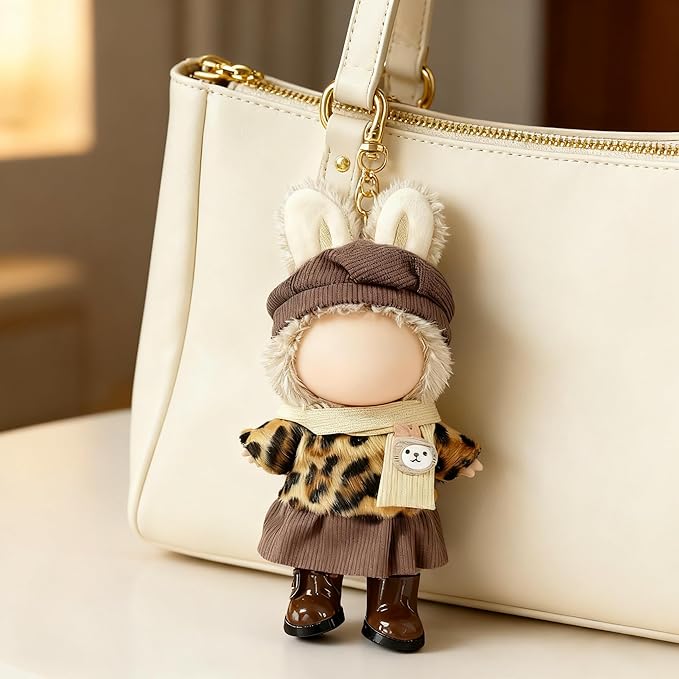 17cm Doll Clothes (NO Doll), Cute and Premium Dolls Outfit with Accessories Suit Cute Stylish Dress Up Set Patterned Skirt (Brown Kawaii)