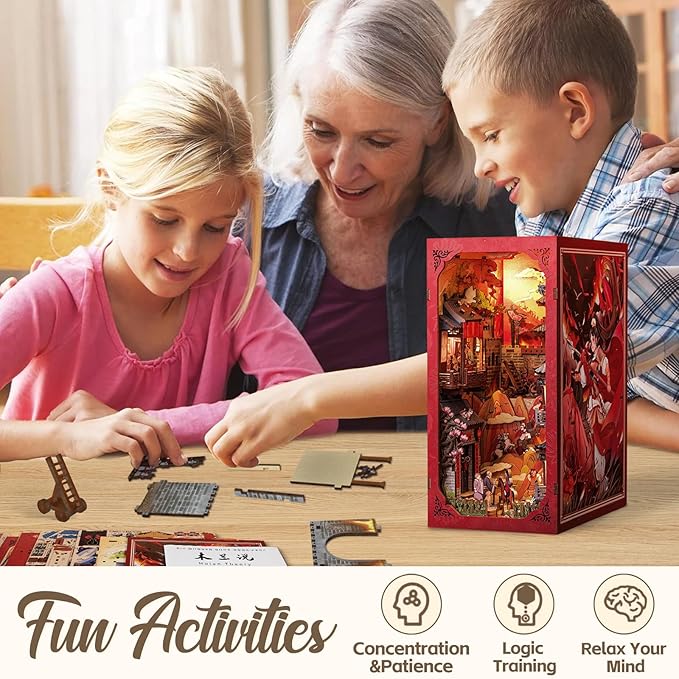 Cutefun Book Nook Kit - DIY Miniature Dollhouse Kit 3D Wooden Puzzle for Adults, Teens, Crafts Gifts for Bookshelf Decor (The Legend of Mulan)