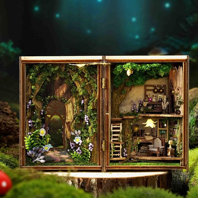 DIY Miniature House Kit, CUTEROOM Mini House Kit for Adult to Build, Wooden Dollhouse Making Kit with Furniture, Christmas Birthday Gifts (Forest Wonderland)
