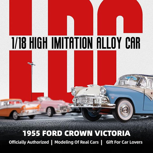 1955 Ford Crown Victoria 1/18 Scale Die-Cast Metal Model Premium Classic Vintage Alloy Cars with Display Case, for Kids Men and Teens Dad 14+ Year