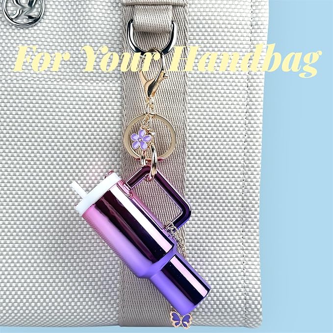 ERTUNA Mini Tumbler Keychain Accessories for Stanley Cup, 2 Way Cute Charms Chapstick Lip Balm Holder for Women Purse Handbag