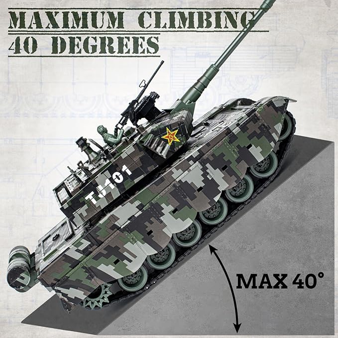 1:18 RC Tank, 2.4Ghz Chinese 99 Main Remote Control Battle Tank, 15 Channel RC Vehicle Army Toy with Smoke, Light and Sound, Military Truck for Adults and Kids