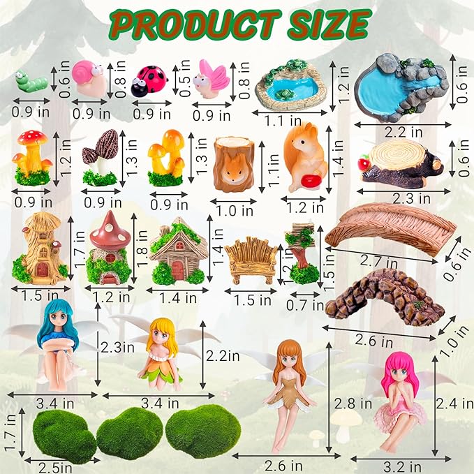 Toosunny 26Pcs Fairy Garden Miniatures Set Resin Mini Landscape Decorations with Bridge Pond House Plant Animals Figures for DIY Terrarium Dollhouse Desk Plant Decor