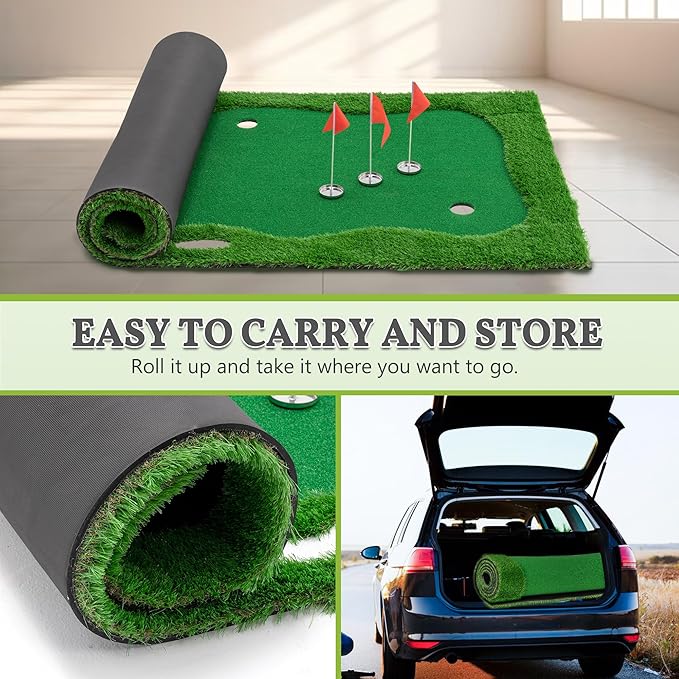 Jaxilyn Golf Putting Green Mat Professional Practice Mat with Putter,Movable Golf Cup, Slope Pad Professional Practice Mat for Outdoor/Indoor Training