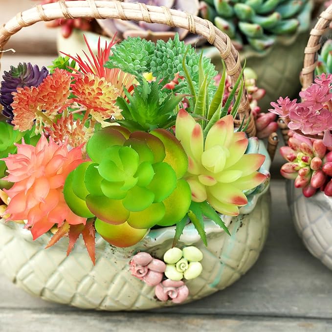 QUOZUO Colorful Succulents Plants Artificial, 22PCS Mini Artificial Succulents, Fake Succulents Plant for DIY Crafting Home Garden Office Party Decoration, Colorful