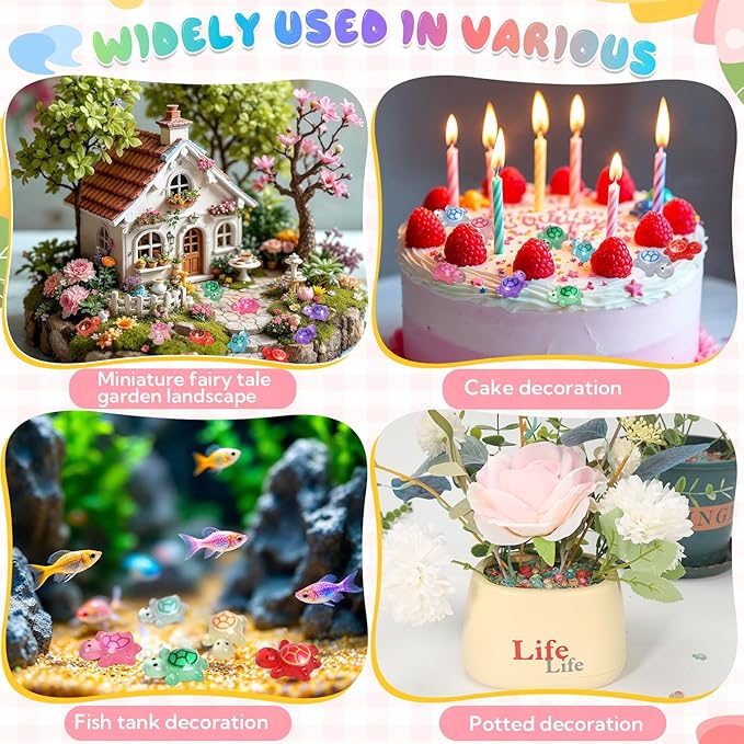 500 Pcs Luminous Mini Resin Turtles Tiny Turtles for Crafts Miniatures Mini Resin Animals Miniatures for Crafts Fairy Garden Dollhouse Micro Landscaping Decoration Style 1