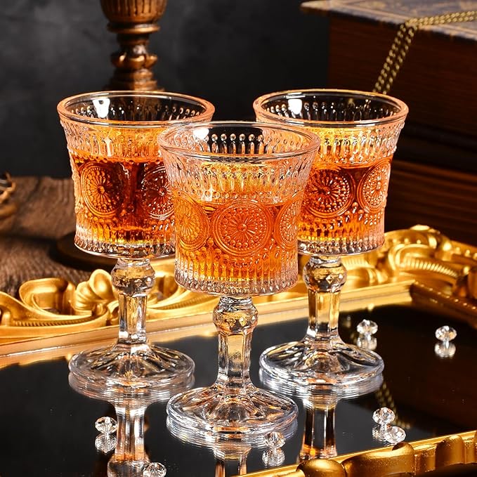 Jaepsing Shot Glasses, 2oz Etching Patterns Glasses Set of 6, Fancy Shot Glasses/Great for White and Red Wine/Tasting Glasses/Cute/Mini Wine Glass Clear