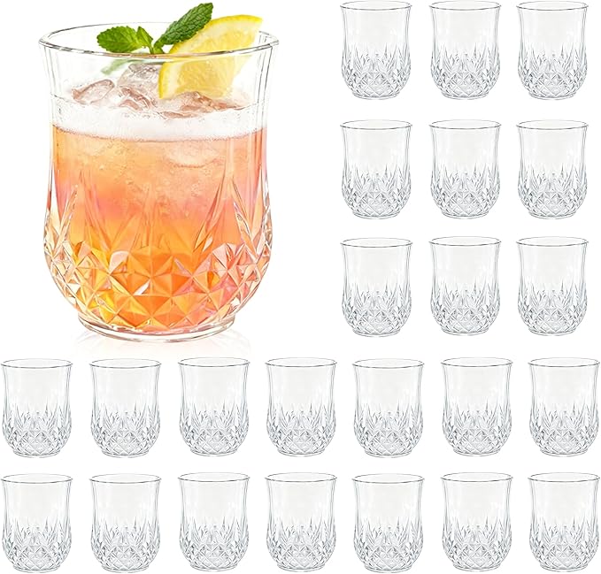 LEYIQU Stemless Wine Glasses, Plastic Reusable Cups Vintage Drinking Glasses Tumblers, Valentine’s Day Gifts for Couples, for Whisky, Beer, Juice, Beverages, Cocktai (24, 12oz-Transparent)
