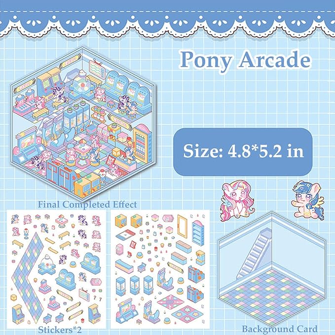 DIY 3D Sticker for Kids, Stocking Stuffer, 6 Sets of Cute Stickers for Girls Adult Isometric Sticker Scene Kids Reuseable and Waterproof Stickers, Holiday & Christmas Fun