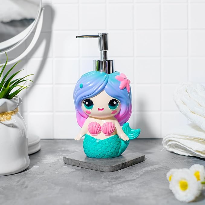 Mondeluna Mermaid Soap Dispenser, Cute Soap Dispenser, Mermaid Bathroom Decor, Hand Soap, Shampoo, Shower Gel Dispenser, Suitable for Bathrooms, Kitchen Countertops, Bathroom Accessories (Mermaid)