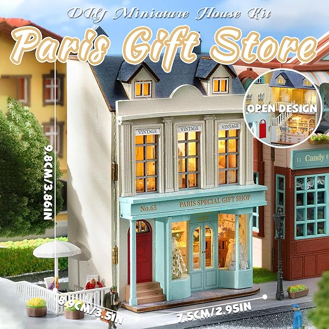 Kisoy Romantic and Cute Dolls' Rooms DIY Miniature House Kit Creative Room Perfect DIY Gift for Friends, Lovers and Families (Paris Gift Store)