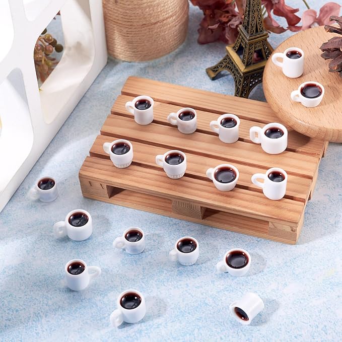 Cheriswelry 24Pcs Mini Resin Coffee Cups Decoration Miniature Coffee Mug Dollhouse Accessories 8.5-14mm for Kitchen Play Party Tableware Desktop Decor