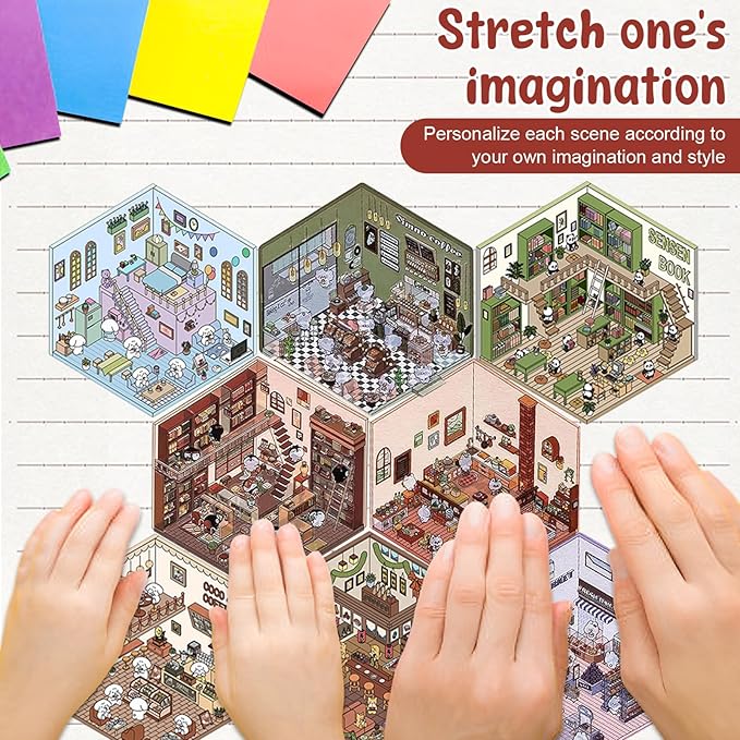 DIY 3D House Stickers, Cartoon 3D Miniature Scene Stickers for Adults Kids to Make Your Own Mini Room Scenes (Set 1)