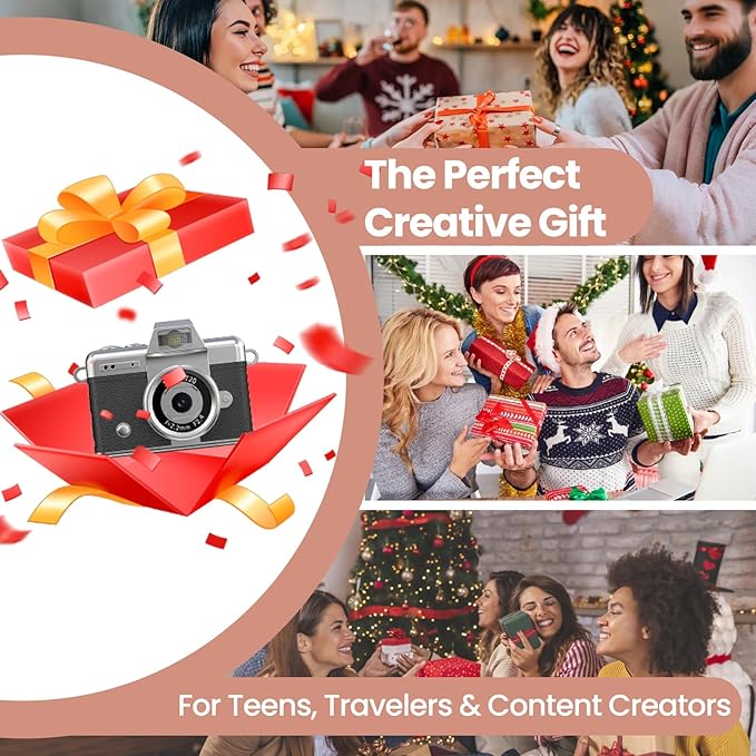Mini Keychain Camera, 2K Retro Digital Camera with 1.47‘’ Flip Screen & Built-in Flash for Selfies - Includes 32GB SD Card, Strap - Perfect for Travel, Concert, Vlogging