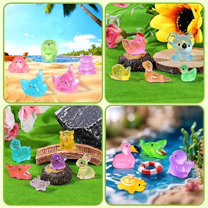200PCS Luminous Mini Resin Animals 30 Styles, Little Small Animal Figures to Hide Mini Ducks and Resin Animals Variety Pack for Fairy Garden Accessories Micro Landscape Dollhouse Decor.