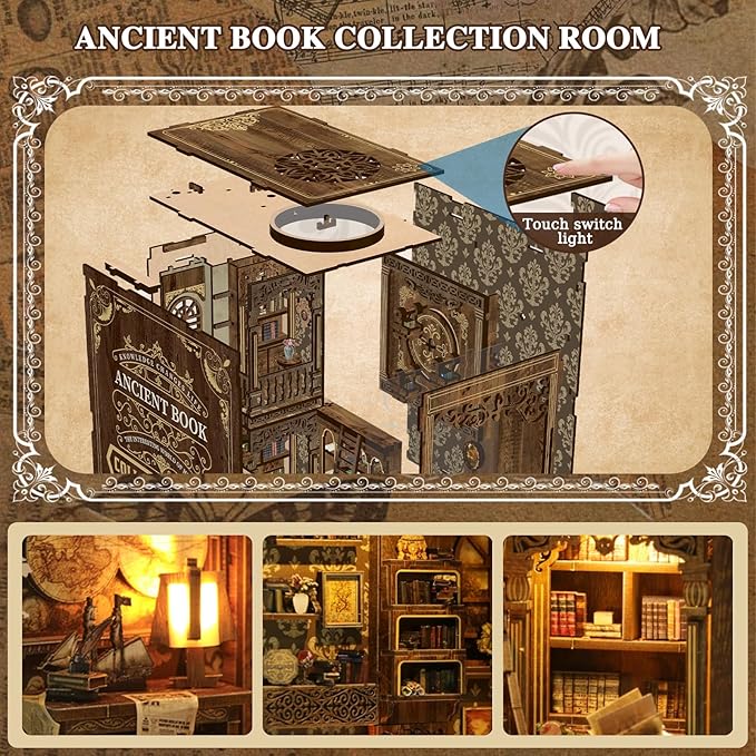 Book Nooks for Adults, DIY Miniature Dollhouse Book Nook Kit, Model Kits Craft Kits for Adults, 3D Wooden Puzzle Book Nook Craft Bookshelf Decor, Adult Craft Kits Gift with Led Light