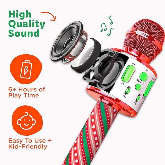 Move2Play, Christmas Karaoke Microphone | Includes Pre-Loaded Songs & Bluetooth | Kids Toy for All Ages 2, 3, 4, 5, 6+ Year Old Girls, Boys & Toddlers | Stocking Stuffer