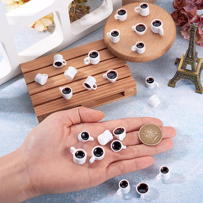 Craftdady 24pcs Resin Coffee Cup Dollhouse Miniature Coffee Dangle Earring Charms Cute Hang Ornament White Mug Mini Coffee Cup 16-20.5 mm for Home Decorations DIY Keychain Craft Jewelry Making