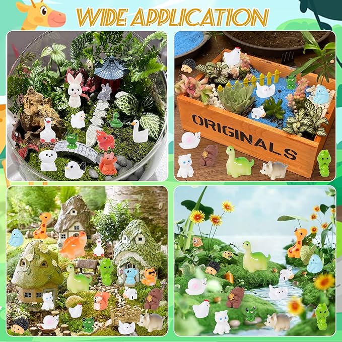 50PCS Mini Resin Animals Tiny Animals Miniature Figurines Bulk for Micro Fairy Garden Landscape Dollhouse Accessories Hide and Seek Crafts Decor Aquarium Toys