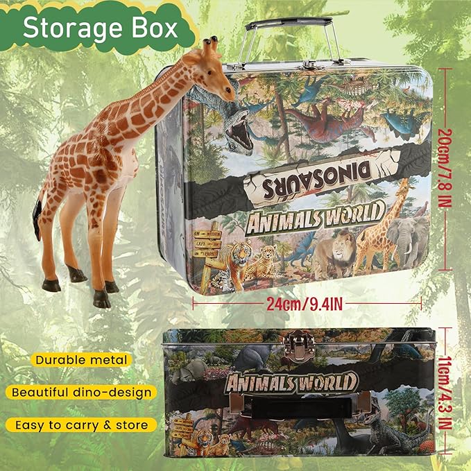 30-Piece Safari Animals Figures Toys Set for Kids -6-Inch Realistic Jumbo Wild Zoo Animals, Plastic African Wild Zoo Playset with Metal Storage Box Educational Learning Playset for Kids 3-5-7