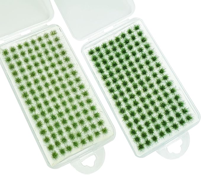 Woohome 208 PCS Static Grass Tuft Green Terrain Kit - Scenery Miniature Shrubs Bushes for Train Landscape Railway Artificial Grass Modeling