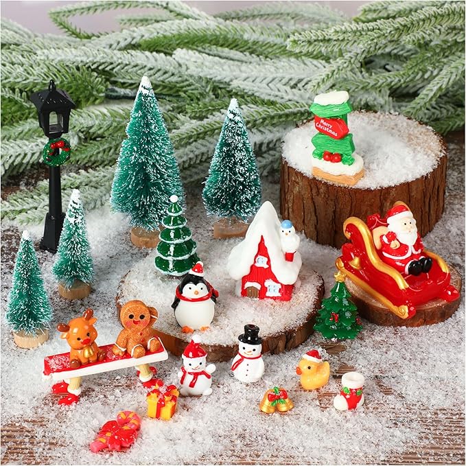 Mini Christmas Figurines, Resin Snowman Gingerbread Man Christmas Scenery Ornaments for Village Decoration Making
