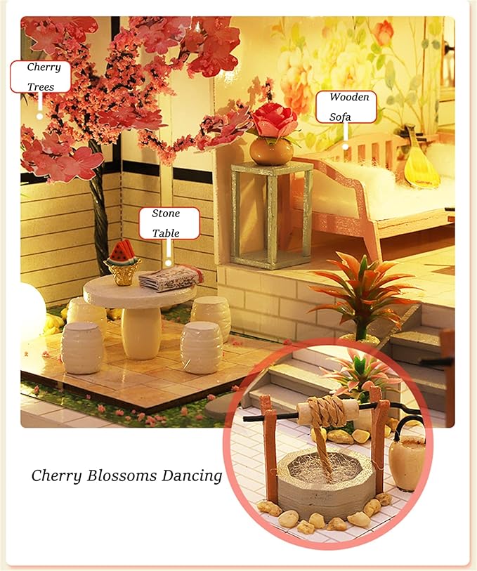 Kisoy Dollhouse Miniature with Furniture Kit, Handmade Chinese Style Loft DIY House Model for Teens Adult Gift (Yaqin Pavilion)