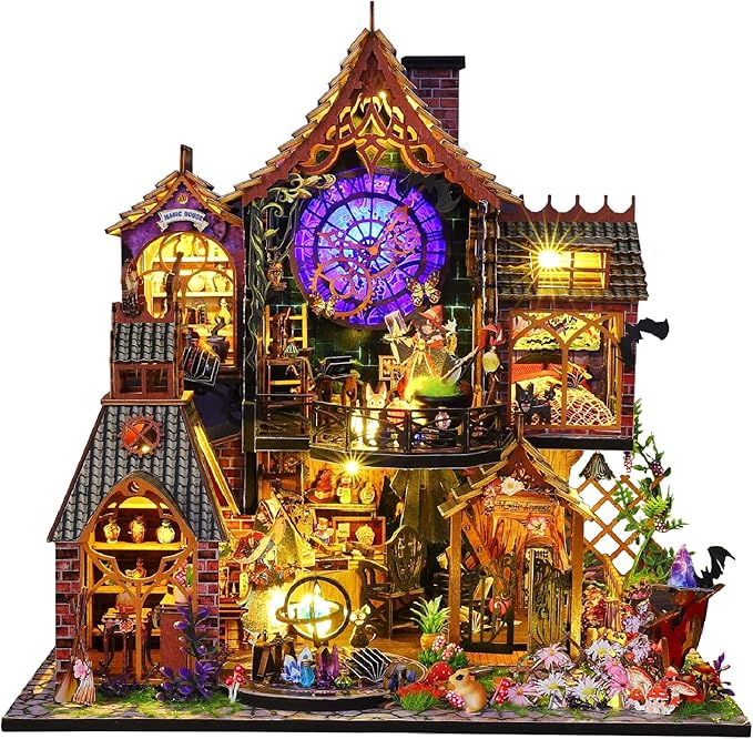CUTEROOM DIY Miniature House Kit, Wooden Dollhouse Kit with LED Magic Tiny House Kits for Women Adult Best Birthday Gifts (Magic Spirit)