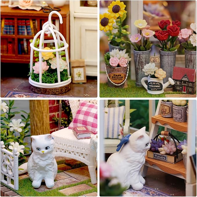 DIY Miniature House Kit, Dollhouse Kit with LED Light, Mini House Building Kits for for Adult to Building, Christmas Home Decorations Gifts for Family and Friends, Sunshine