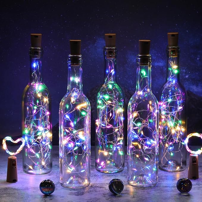 Rtteri 12 Sets Small Empty Wine Bottles with Cork Lights Centerpiece and 30 LED Battery Operated Cork Lights for Birthday Wedding Party Decoration(375 ml,Colorful)