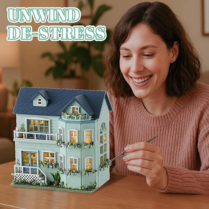 Kisoy Romantic and Cute Dollhouse Miniature DIY House Kit Creative Room Perfect DIY Gift for Friends, Lovers and Families (Warm House)