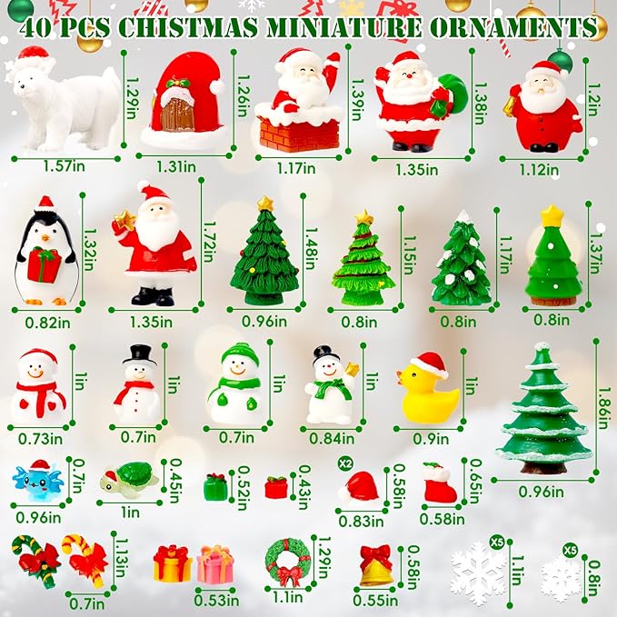 Bbiamsleep 40 Pcs Mini Resin Christmas Figures Miniature Christmas Figurines Xmas Miniature Ornaments Snow Globe Figurines for Fairy Garden Xmas Snow Globes Village Decor