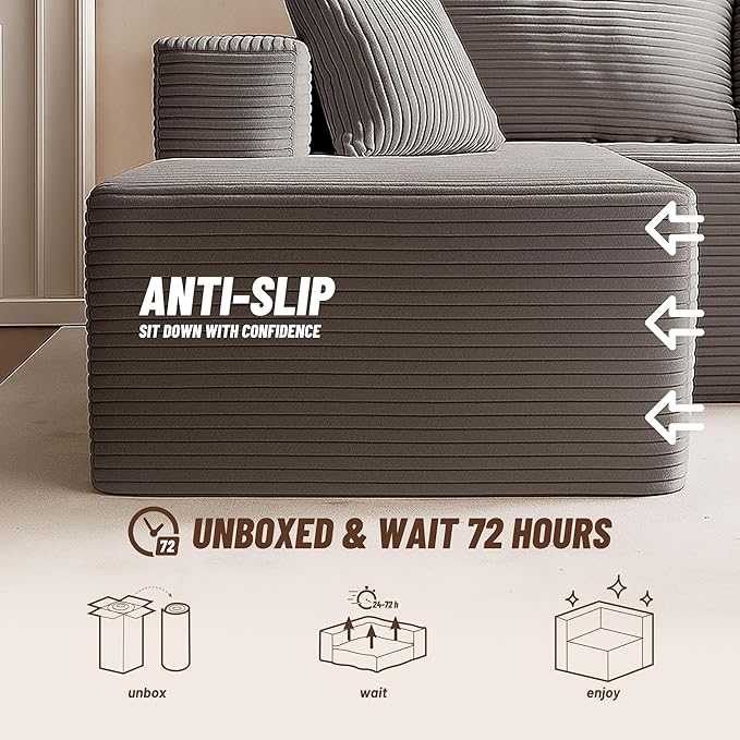 Cozy Square Ottoman, Comfortable Seating, No Assembly Required, Grey