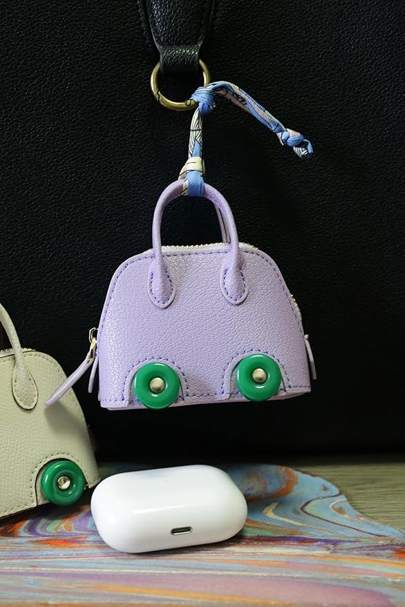 Buyborgood Women's 2 PCS Mini Tote Bag Charms Keychain Pouch Small Coin Purse Wallet, Purple+White
