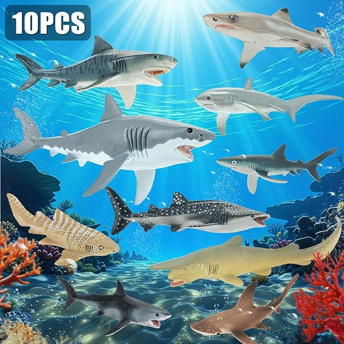 Shark Toys for Kids, 10PCS 5-8" Realistic Shark Figurines & 67PCS 20'' Large Sea Ocean Animals Jigsaw Puzzles Toys for Kids Ages 4-6, Birthday Party Favors & Gifts for Toddlers Boys Girls