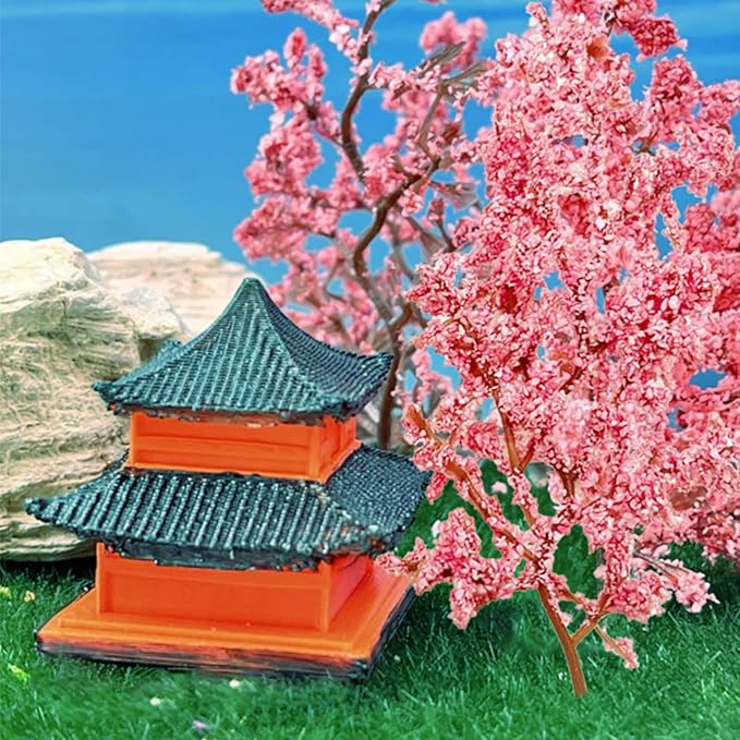 Cayway Miniature Colorful Flower Cluster, Pink Trees Static Grass Tufts Flower Vegetation Groups for DIY Model Train Landscape Railroad Scenery