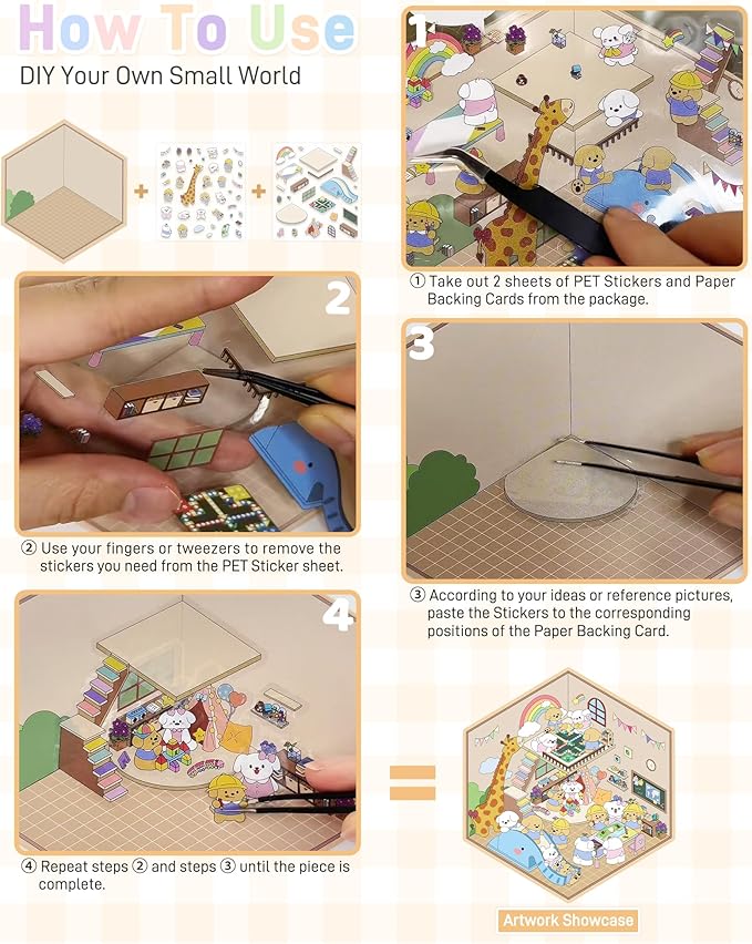 DIY 3D Sticker Scene 6 Sets of Stickers for Kids, Make Your Own Mini Room Scene Stickers for Girls,Cute Cartoon Animal Sticker Therapy for Adult,Relief Stress Pass The Time, Party Favors Christmas Fun