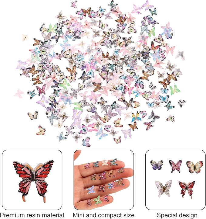 210pcs Mini Resin Butterflies, Beautiful Micro Resin Butterfly Figurines for DIY Fairy Garden Miniature Landscape Doll Houses Decor