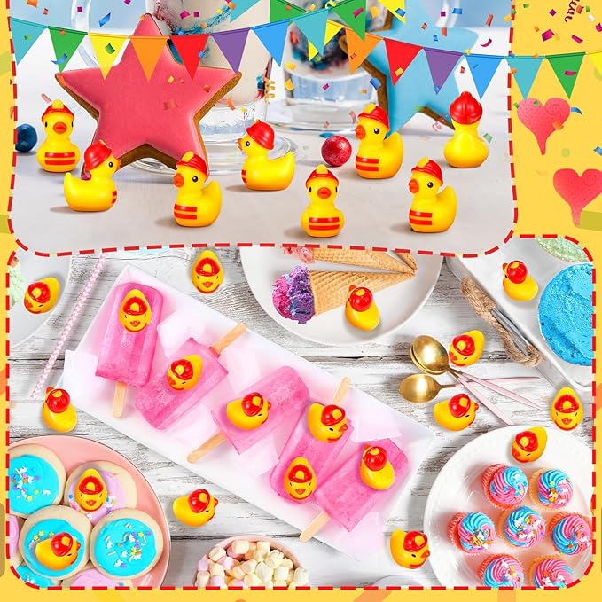 100 Pcs Themed Ducks Resin Ducks Resin Party Decorations for Crafts Making DIY Miniature Landscape Micro Decor Gifts (Firefighter)