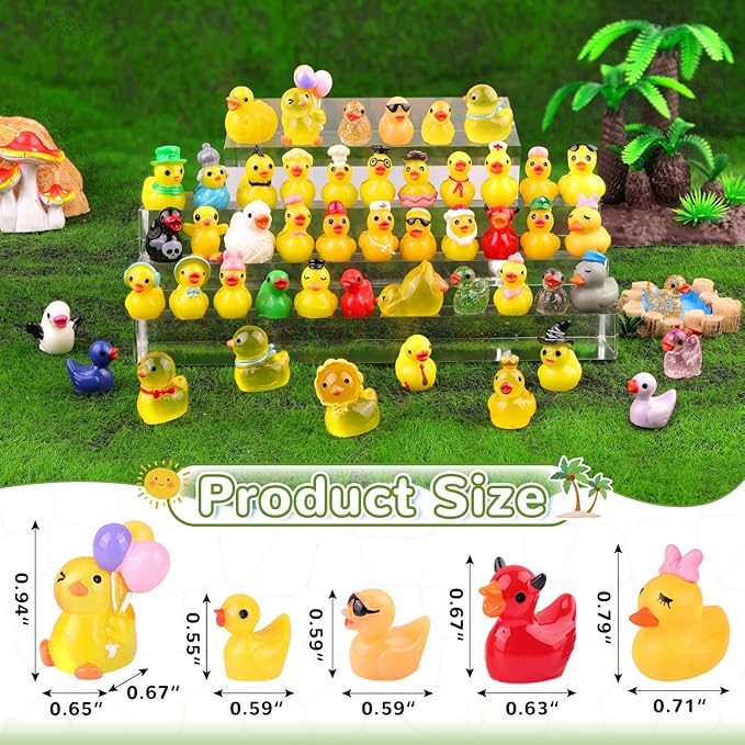 50PCS Mini Resin Animals Assorted Styles Cute Tiny Ducks,Miniature Duck Figures to Hide,Little Animal Bulk for Topper Desk Garden Dollhouse Landscape Aquarium Ornaments DIY Crafts & Decor