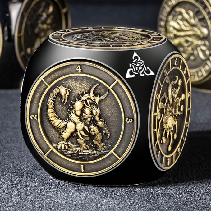 7 in 1 Unique Spinner DND Dice Set D&D, Metal Cube D and D Dice with Gift Box, Dungeons Dragons Role Playing Dice, Black Bronze