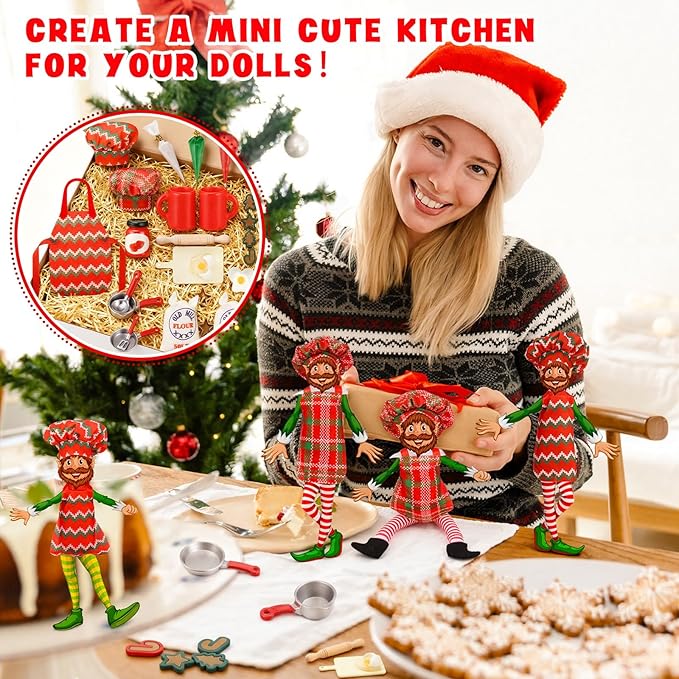 36 Pcs Christmas Doll Accessories Dolls Baker Outfit Set Christmas Mini Doll Cooking Accessories Include Baker Outfit Mini Baking Props for Dollhouse Decorations Girls and Boys Xmas Gift