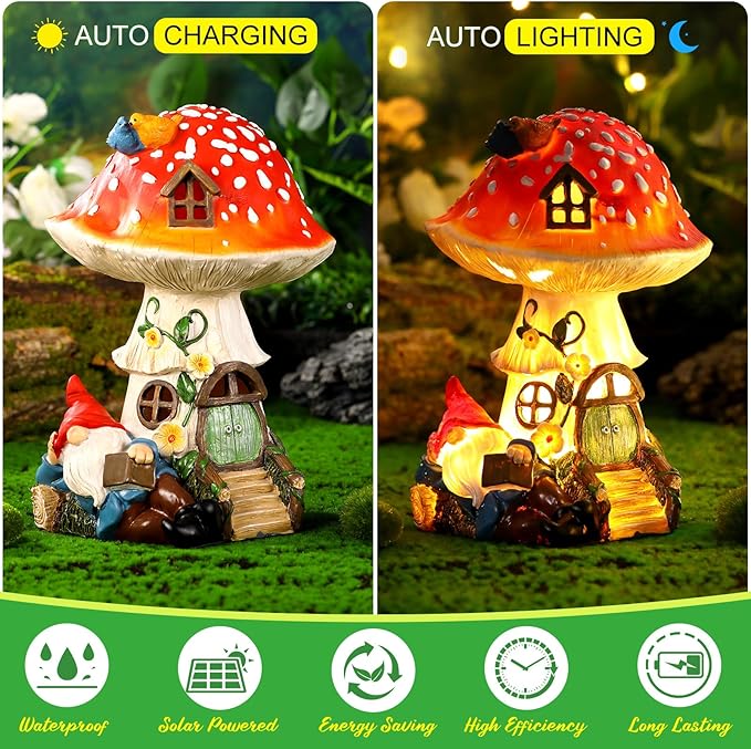 HyDren 100 Pcs Fairy House Garden Kit Accessories Miniatures Fairy Figures Gnomes Statue Lights Mushroom House Micro Landscape Ornaments for DIY Outdoor Dollhouse Decoration Gift for Christmas
