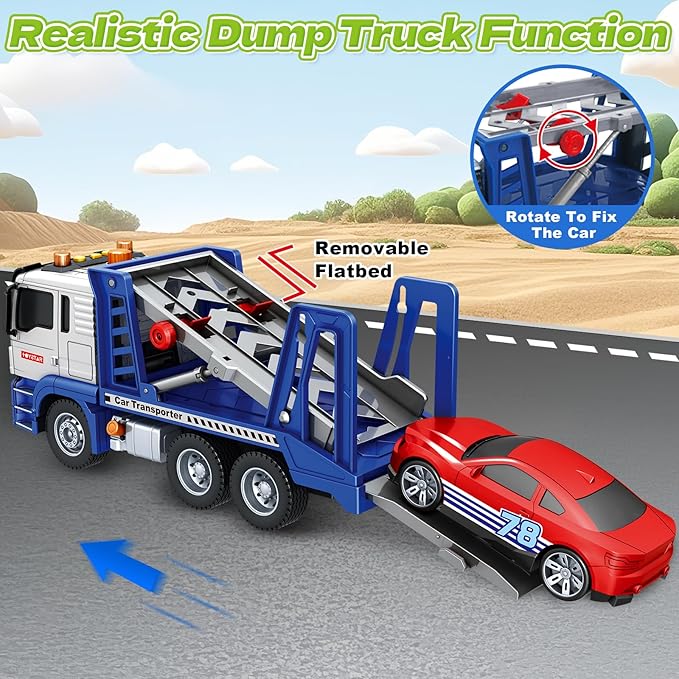 Kids Toys for 3 4 5 6 7 8 Years Old Boys, Transport Cars Carrier with Racing Car with Lights, Sounds, Toddler Friction Powered Truck Vehicle Toy for Boys Girls Christmas Birthday Gifts