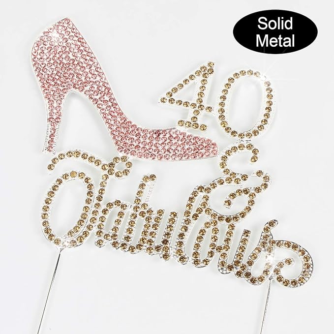 LINGTEER 40 Fabulous Pink High Heel Rhinestone Crystal Cake Topper Perfect for 40th Birthday Anniversary Party Keepsake Sparkle Decoration