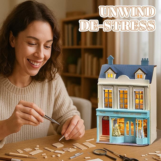 Kisoy Romantic and Cute Dolls' Rooms DIY Miniature House Kit Creative Room Perfect DIY Gift for Friends, Lovers and Families (Paris Gift Store)