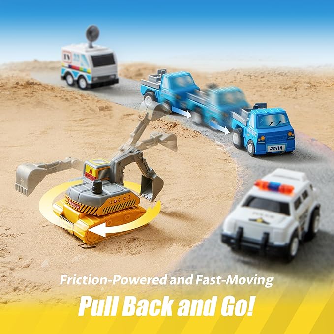 JOYIN 18 Pcs Pull Back City Cars and Trucks Toy Vehicles Set, Friction Powered Cars Toys for Toddlers, Kids Stocking Stuffers, Treasure Box Gifts for Classroom, Gifts for Grandkids, Easter Basket